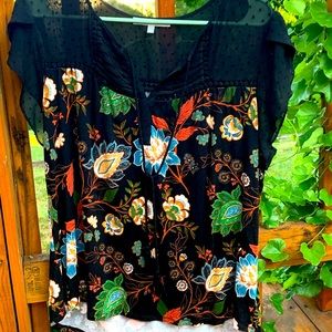 Beautiful floral top with sheer yoke